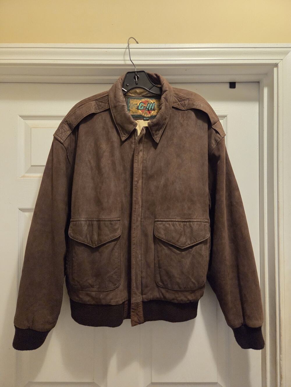 VTG GIII Global Identity Leather Bomber Jacket Men’s Med Map Lined Aviator Suede